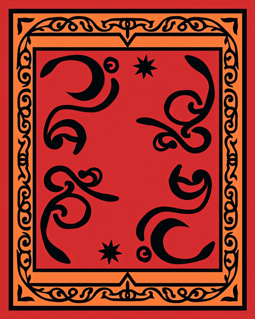 Bold Red Black Swirl Celestial Frame Rug