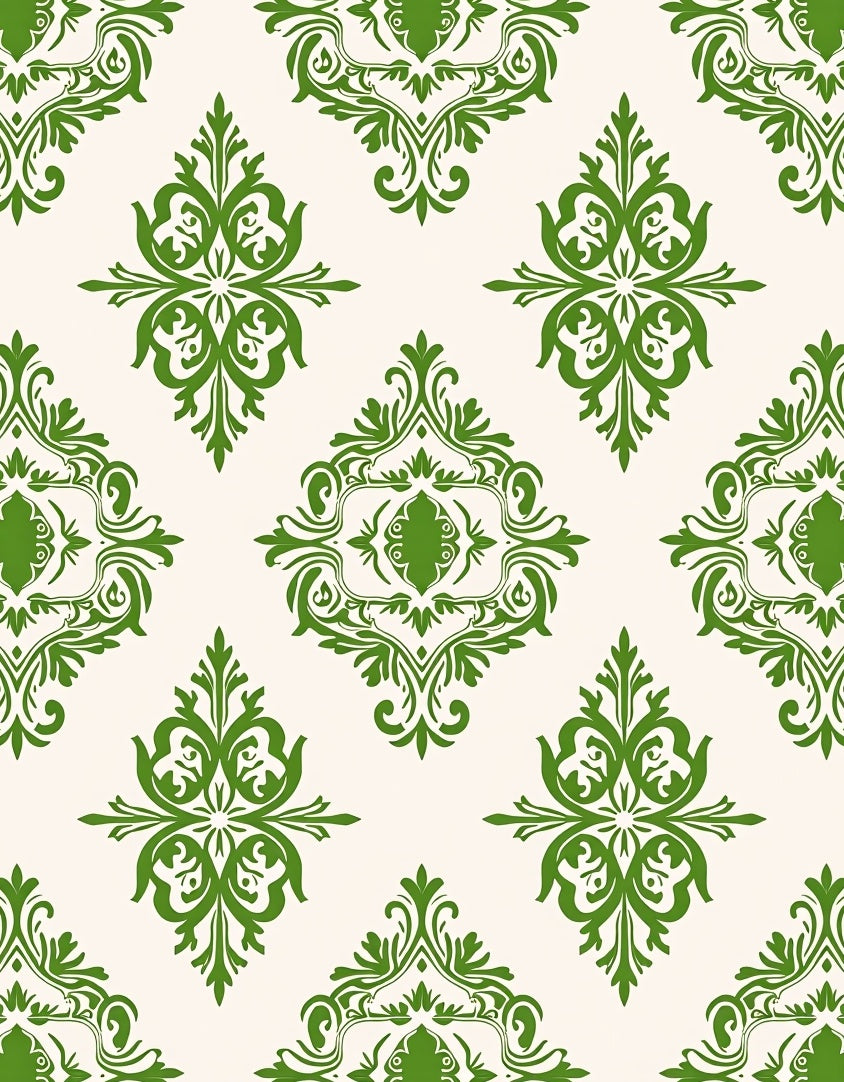 Classic Green Damask Scroll Work Rug