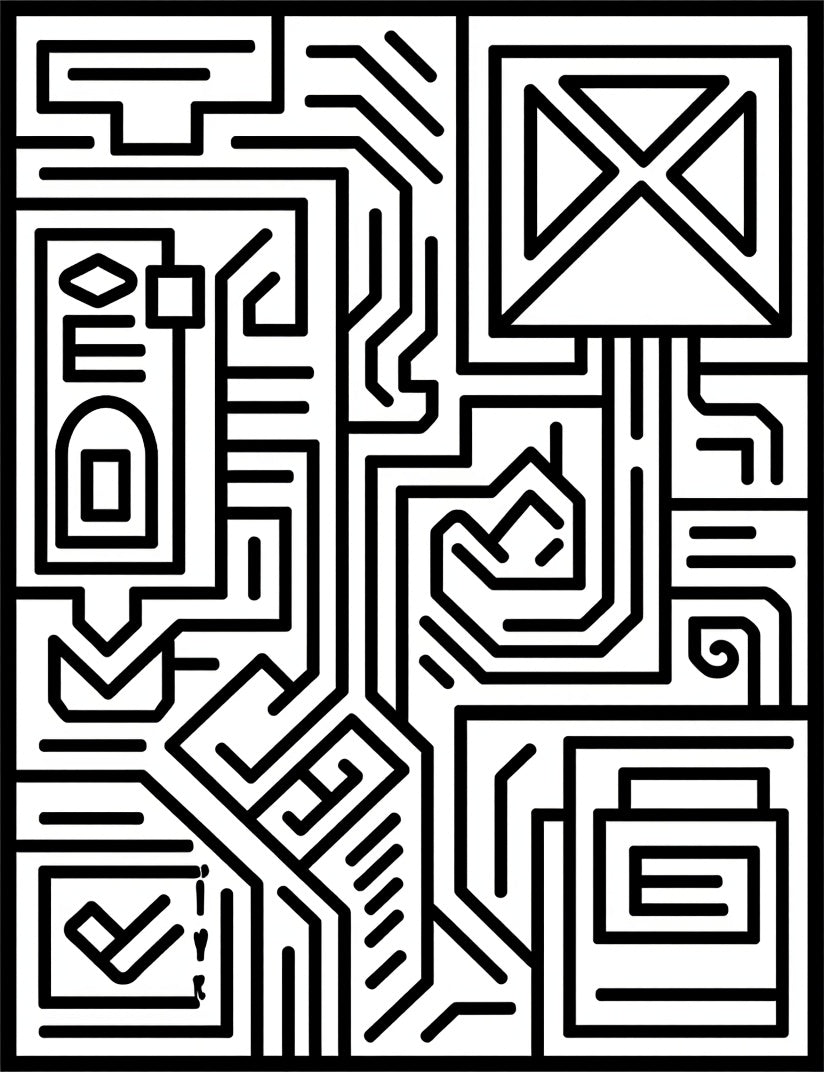 Black White Geometric Circuit Board Rug