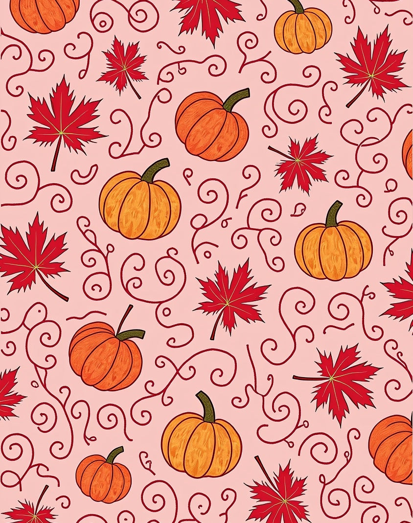 Orange Pumpkins Red Maple Swirls Rug