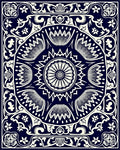 Navy White Floral Medallion Border Rug