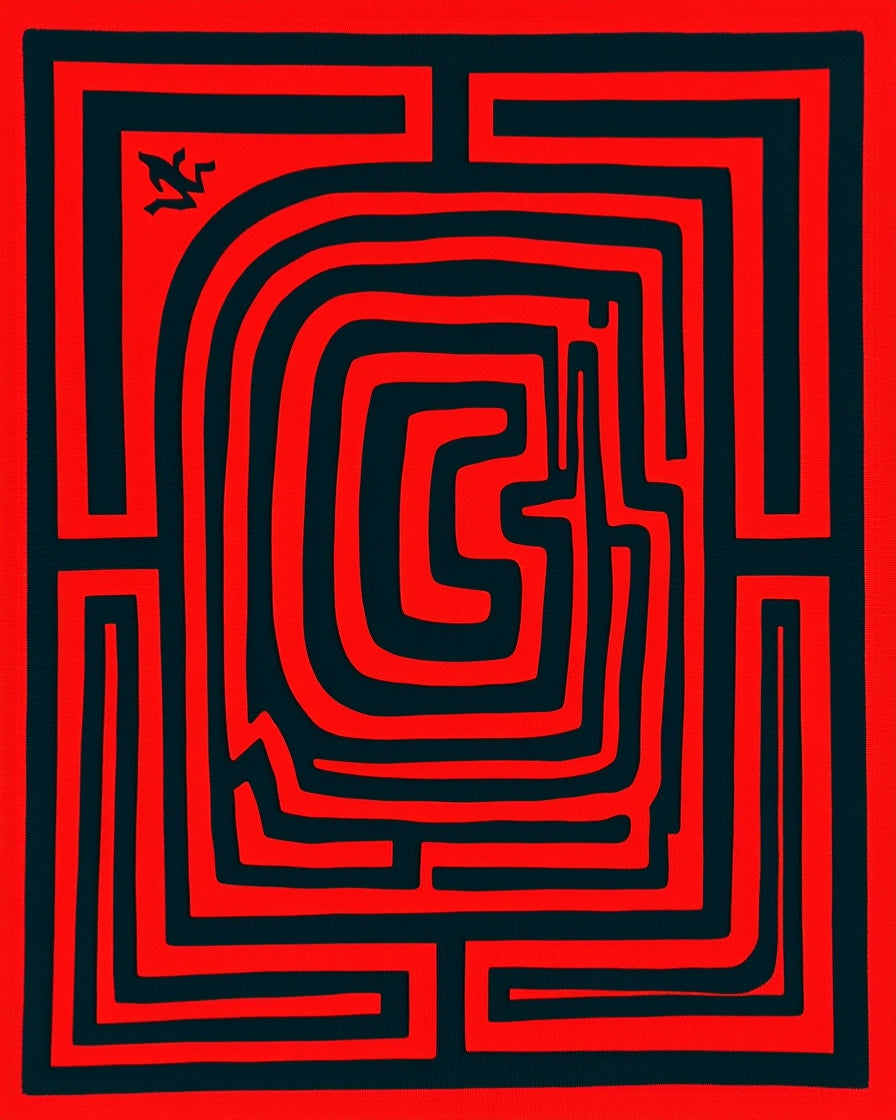 Bold Red Maze Runner Figurine Rug