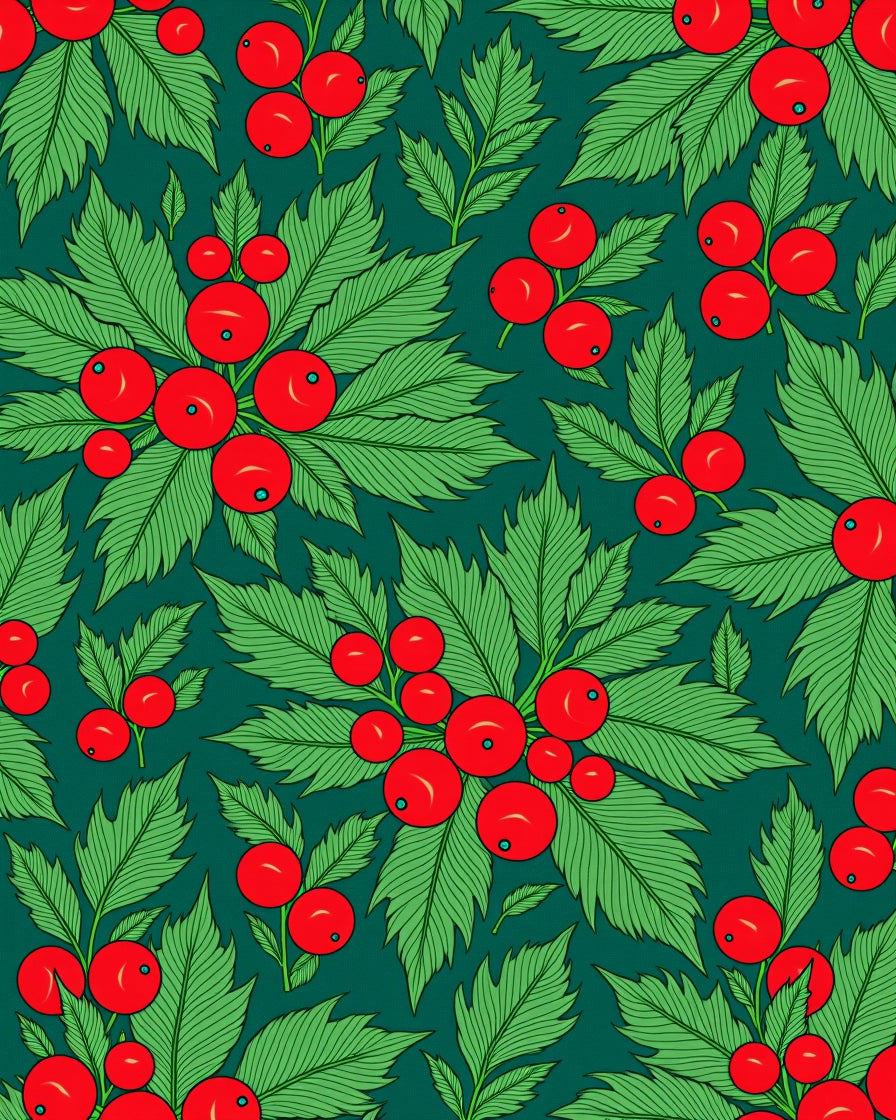 Vibrant Green Holly Berry Clusters Rug