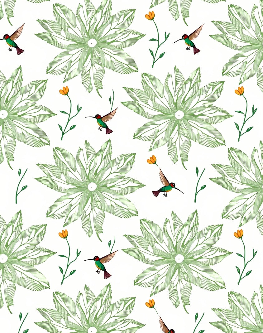 Green Leafy Bloom Hummingbird Medley Rug