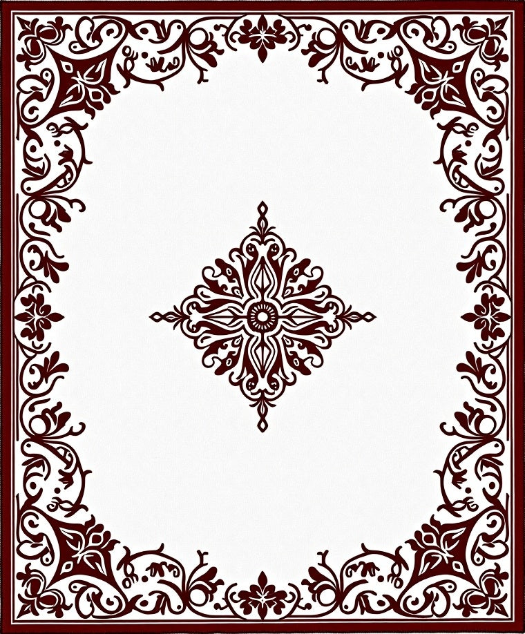 Deep Red Scrollwork Emblem Rug