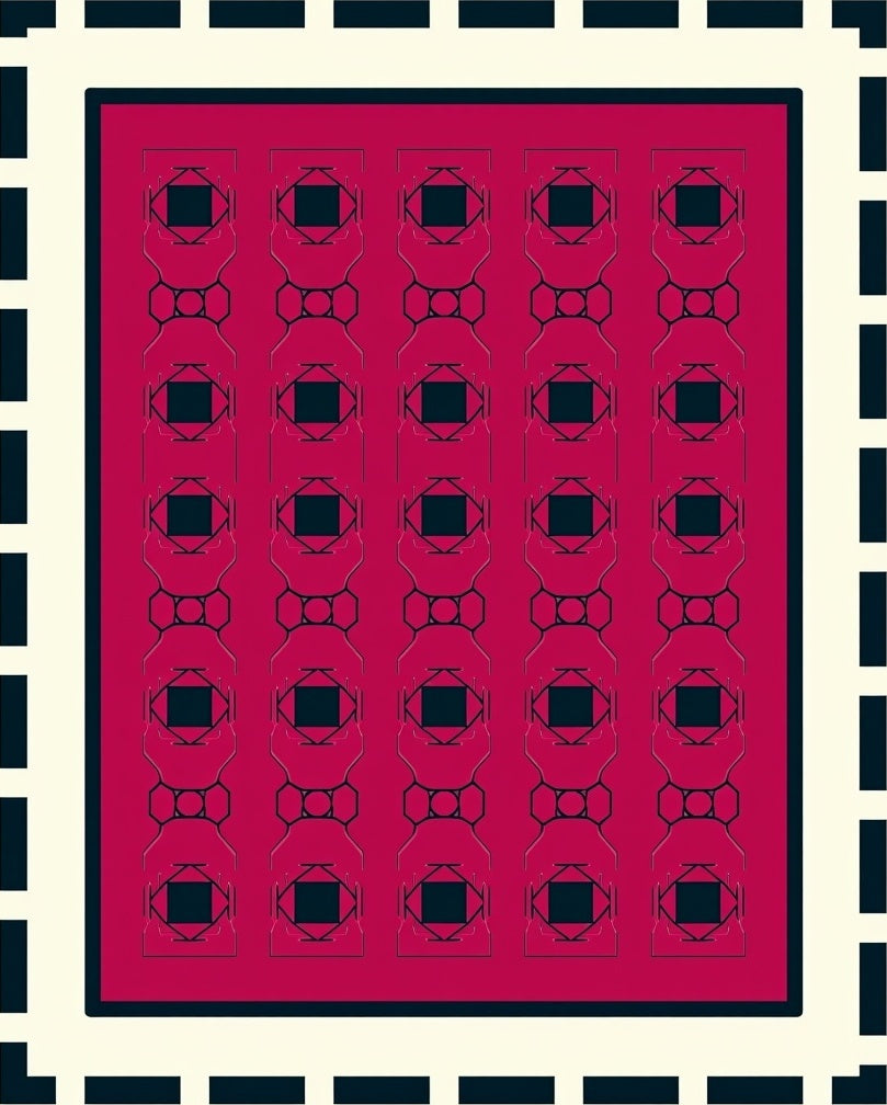 Bold Pink Geometric Interlocking Shapes Rug