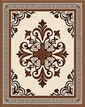 Classic Brown Floral Centerpiece Border Rug