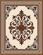 Classic Brown Floral Centerpiece Border Rug