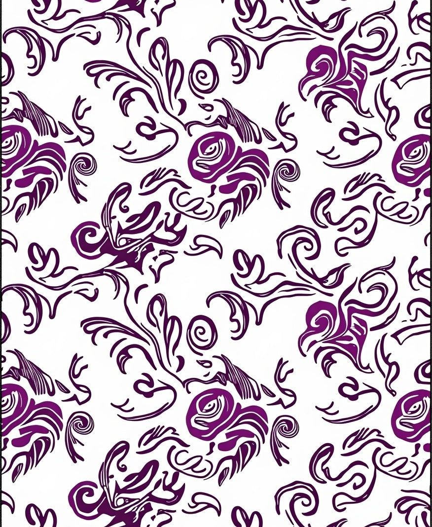 Rich Plum Floral Swirl Contemporary Rug