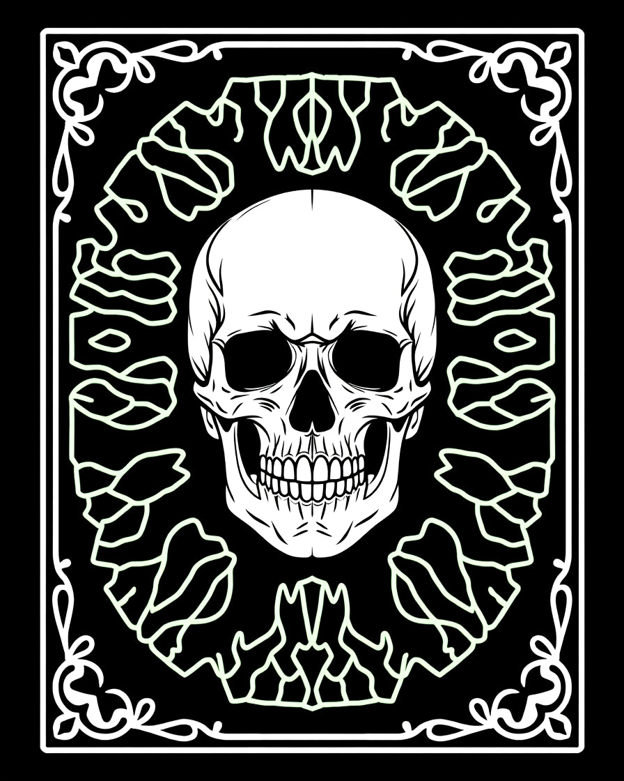 White Skull With Subtle Green Swirls Rug