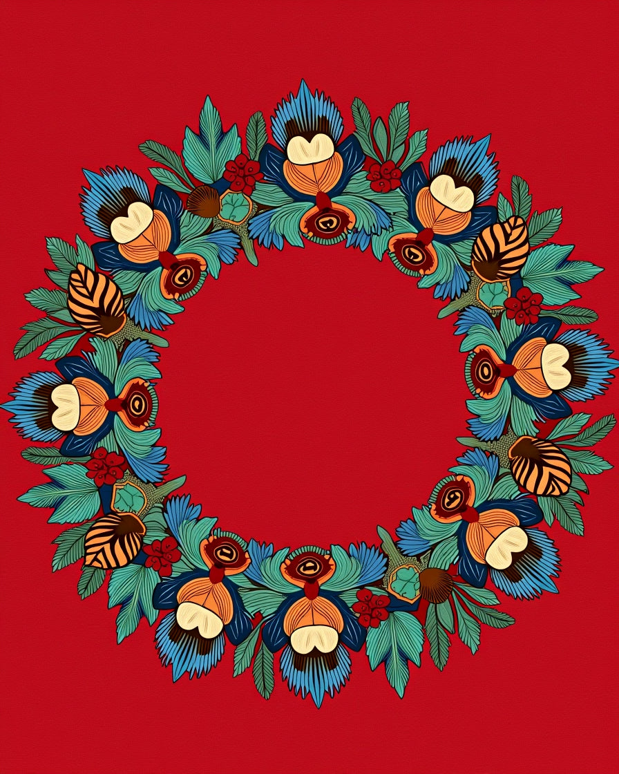 Whimsical Red Floral Wreath Rug