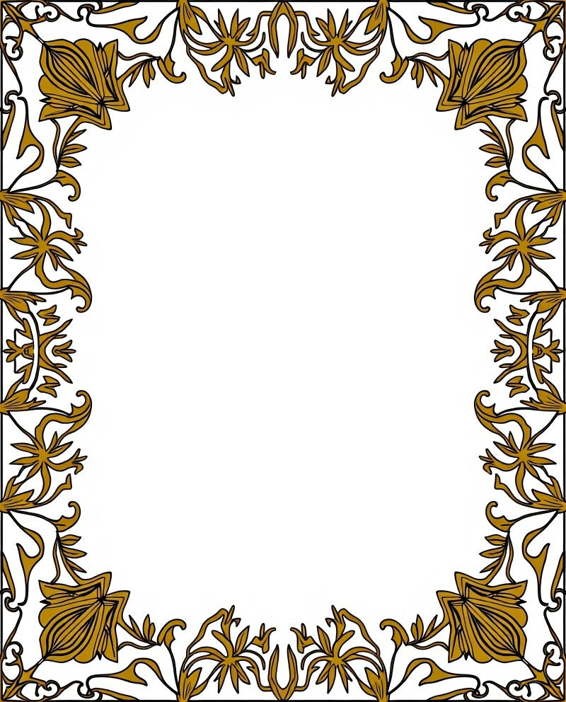 Golden Art Nouveau Floral Border Rug
