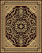 Ornate Golden Swirl Floral Border Rug
