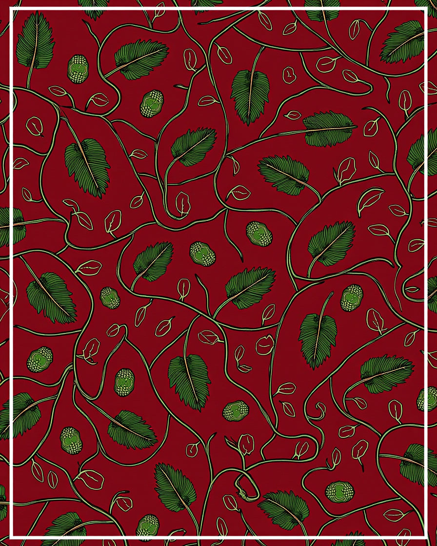 Crimson Vine Leaf Botanical Rug