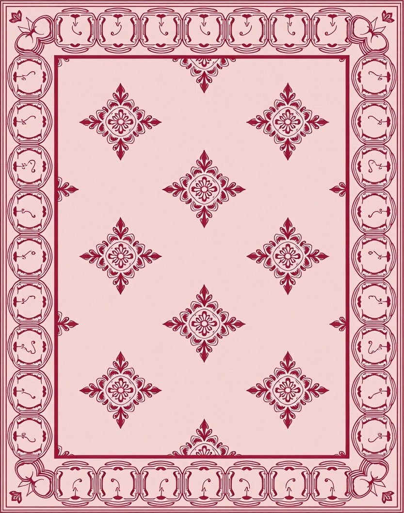 Deep Rose Medallion Square Border Rug