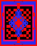 Vibrant Blue Red Checkerboard Mandala Rug