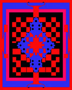 Vibrant Blue Red Checkerboard Mandala Rug