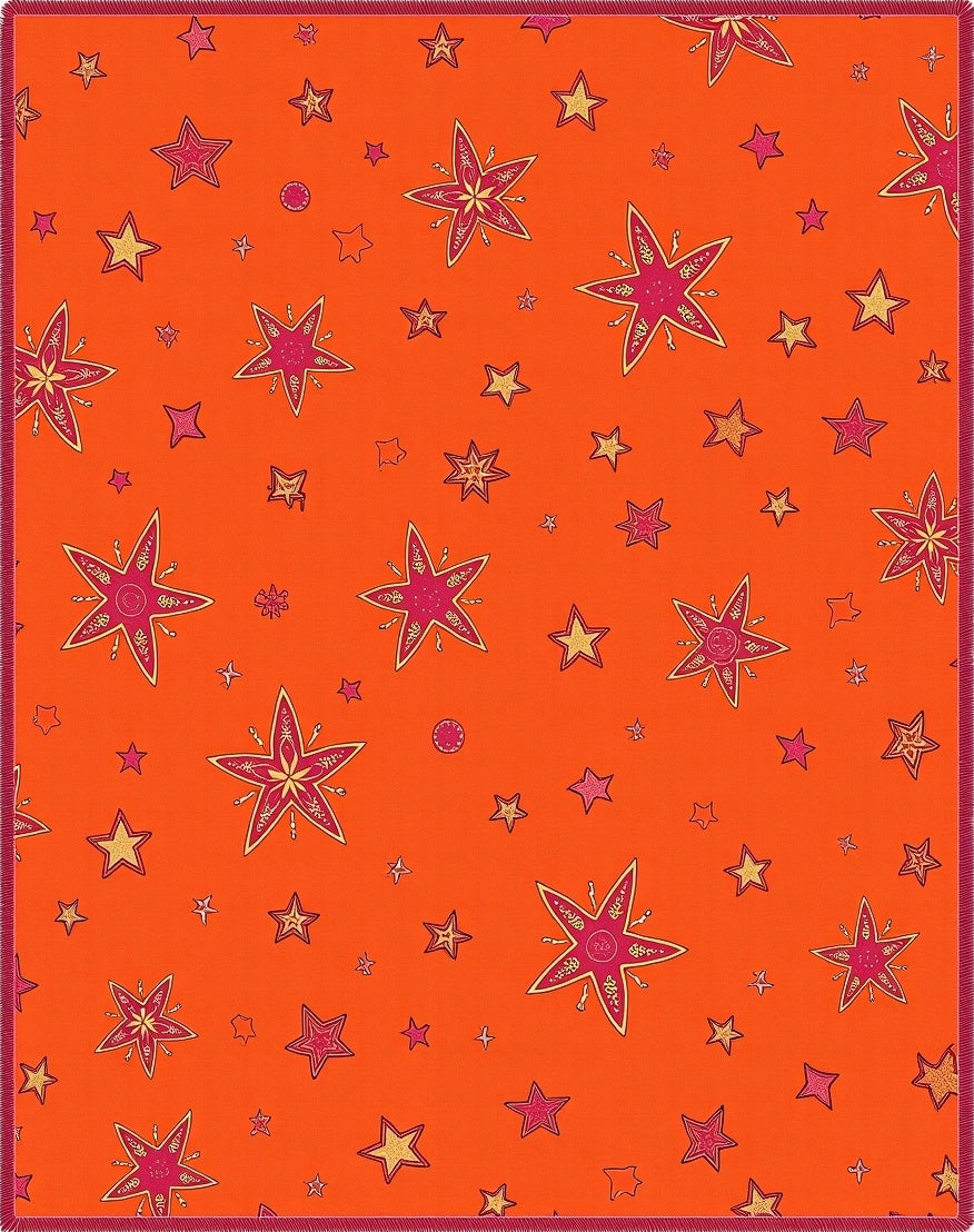 Whimsical Starburst Orange Crimson Rug