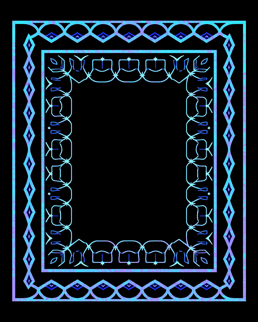 Cool Blue Geometric Frame Rug