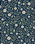 Navy Blue White Floral Vine Rug