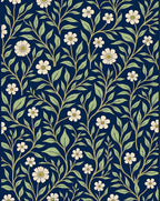 Navy Blue White Floral Vine Rug
