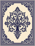 Navy Blue Floral Damask Scroll Rug