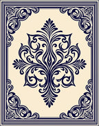 Navy Blue Floral Damask Scroll Rug
