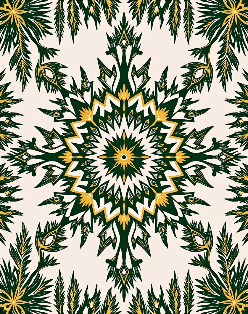 Dark Green Golden Starburst Mandala Rug
