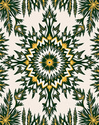 Dark Green Golden Starburst Mandala Rug