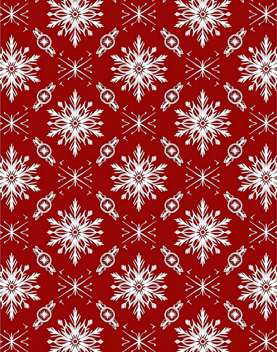 Red White Snowflake Holiday Medallion Rug