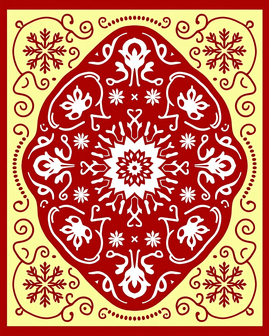Crimson Swirling Snowflake Mandala Rug