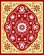 Crimson Swirling Snowflake Mandala Rug
