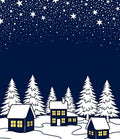 Midnight Sky Starry Village Scene Rug