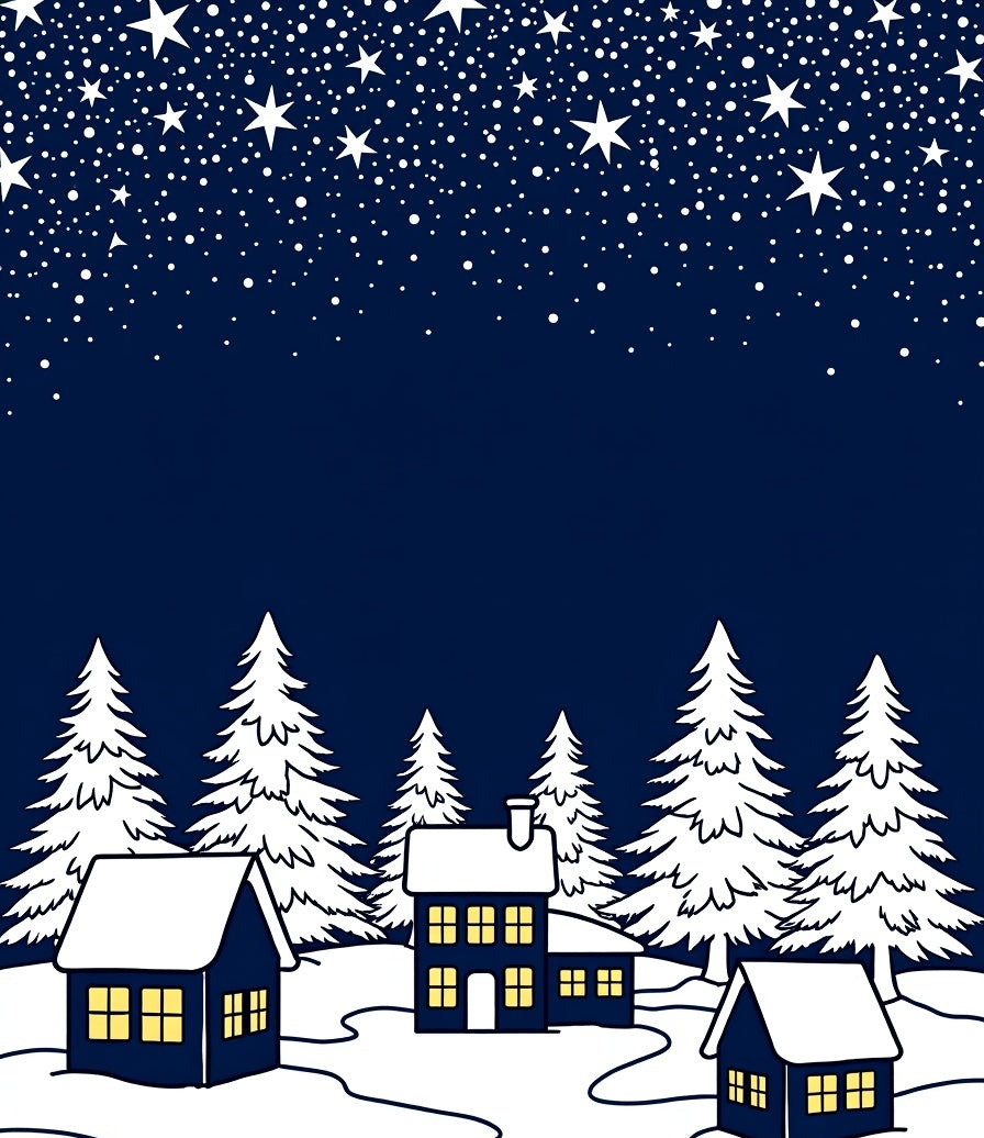 Midnight Sky Starry Village Scene Rug