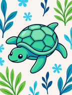 Aqua Turtle With Blue Green Foliage Rug