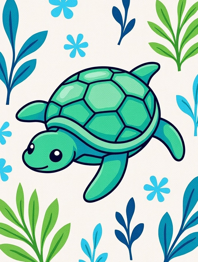 Aqua Turtle With Blue Green Foliage Rug