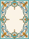 Turquoise Gold Floral Ornamental Border Rug