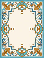 Turquoise Gold Floral Ornamental Border Rug