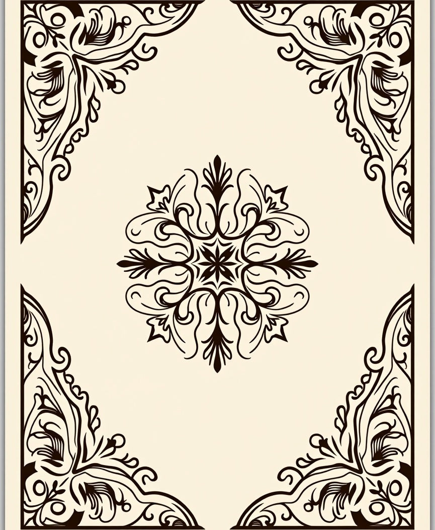 Cream Scrolled Floral Corner Medallion Rug
