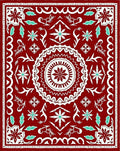 Crimson Tribal Medallion and Leaf Rug