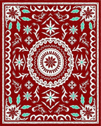 Crimson Tribal Medallion and Leaf Rug