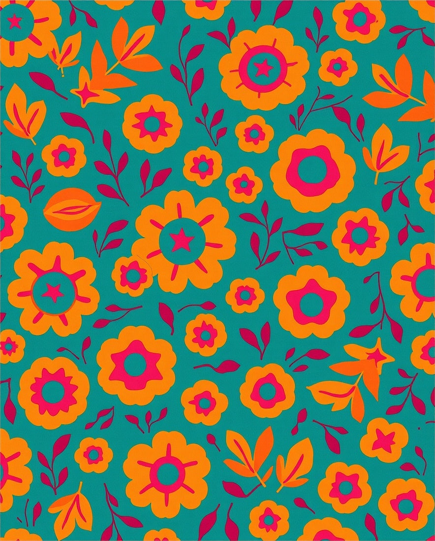 Retro Orange Pink Floral Medallion Rug