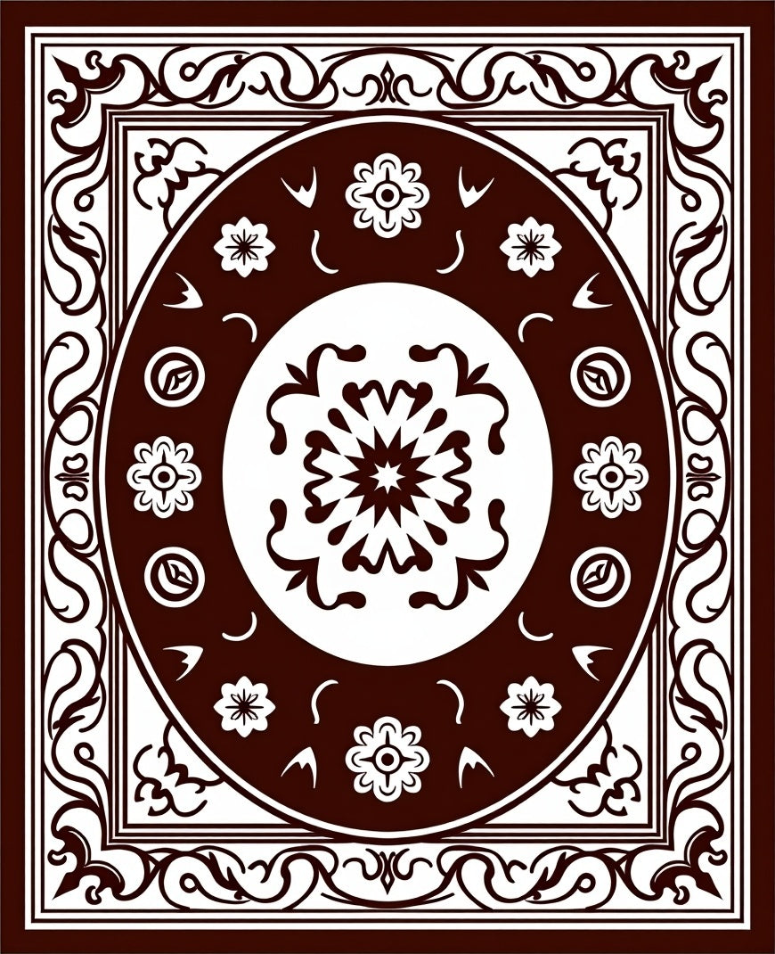 Deep Red Floral Medallion Border Rug