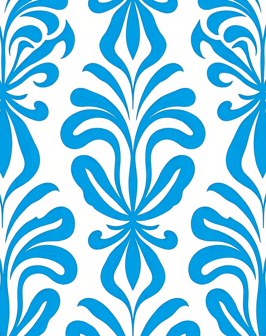 Bright Blue Floral Swirls Rug
