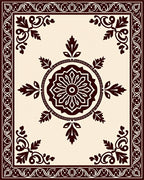 Dark Brown Elegant Floral Medallion Border Rug