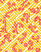 Red Swirls on Yellow Geometric Maze Rug