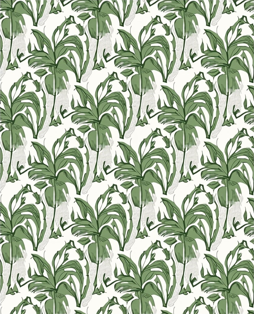 Green Tropical Leaf Medallion Repeating Rug