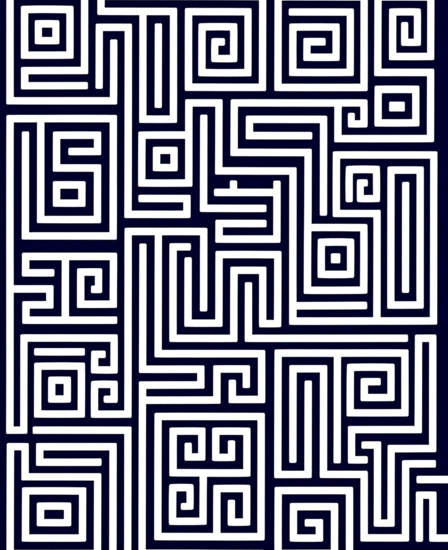 Indigo White Geometric Maze Rug