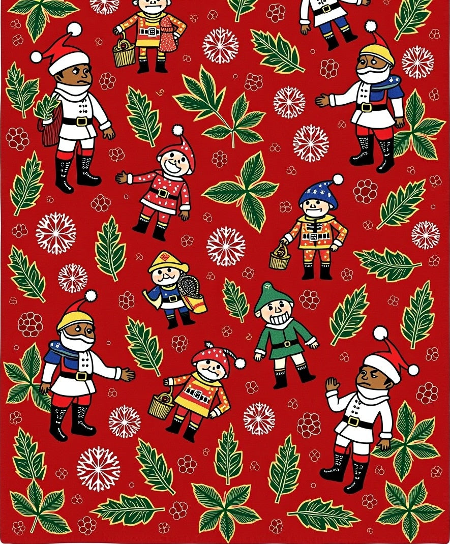 Festive Christmas Elves Snowflakes Holly Rug