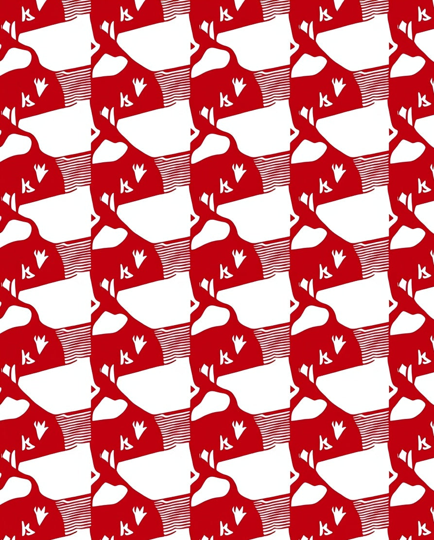 Red White Abstract Bird Silhouette Rug